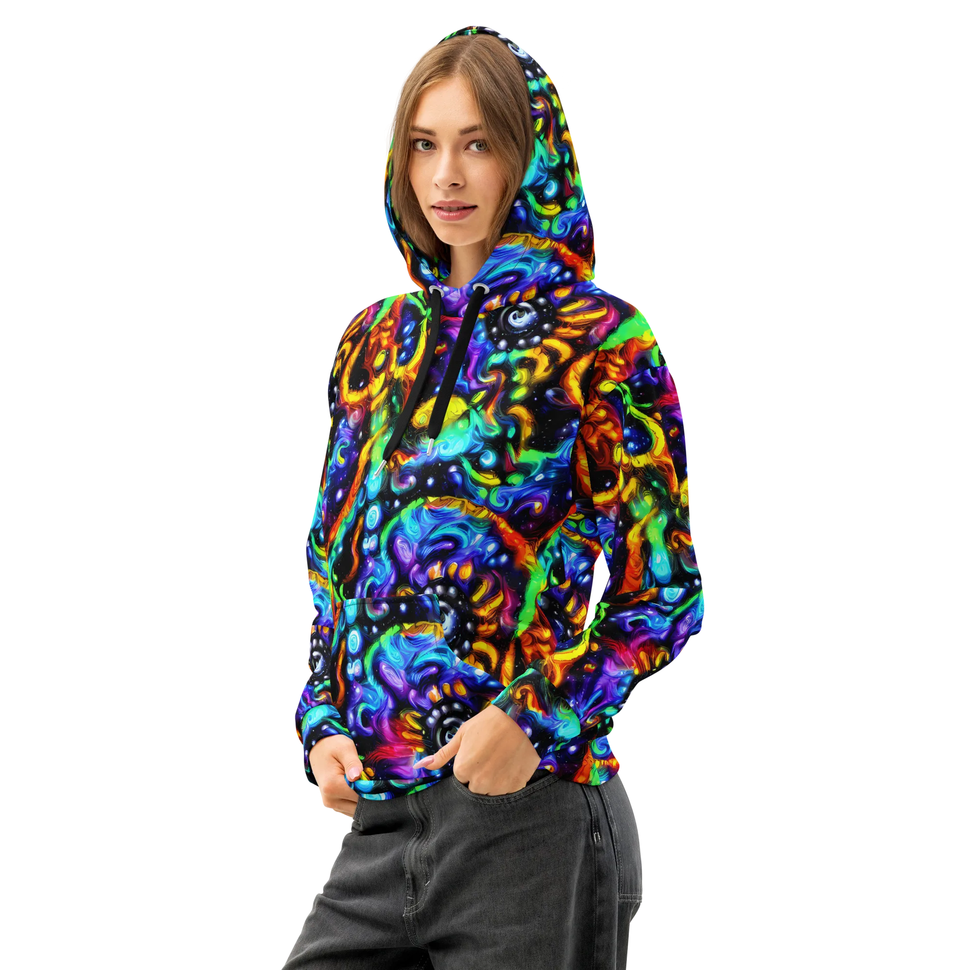 Infinite Colorstorm on Cotton Hoodie — Left Front