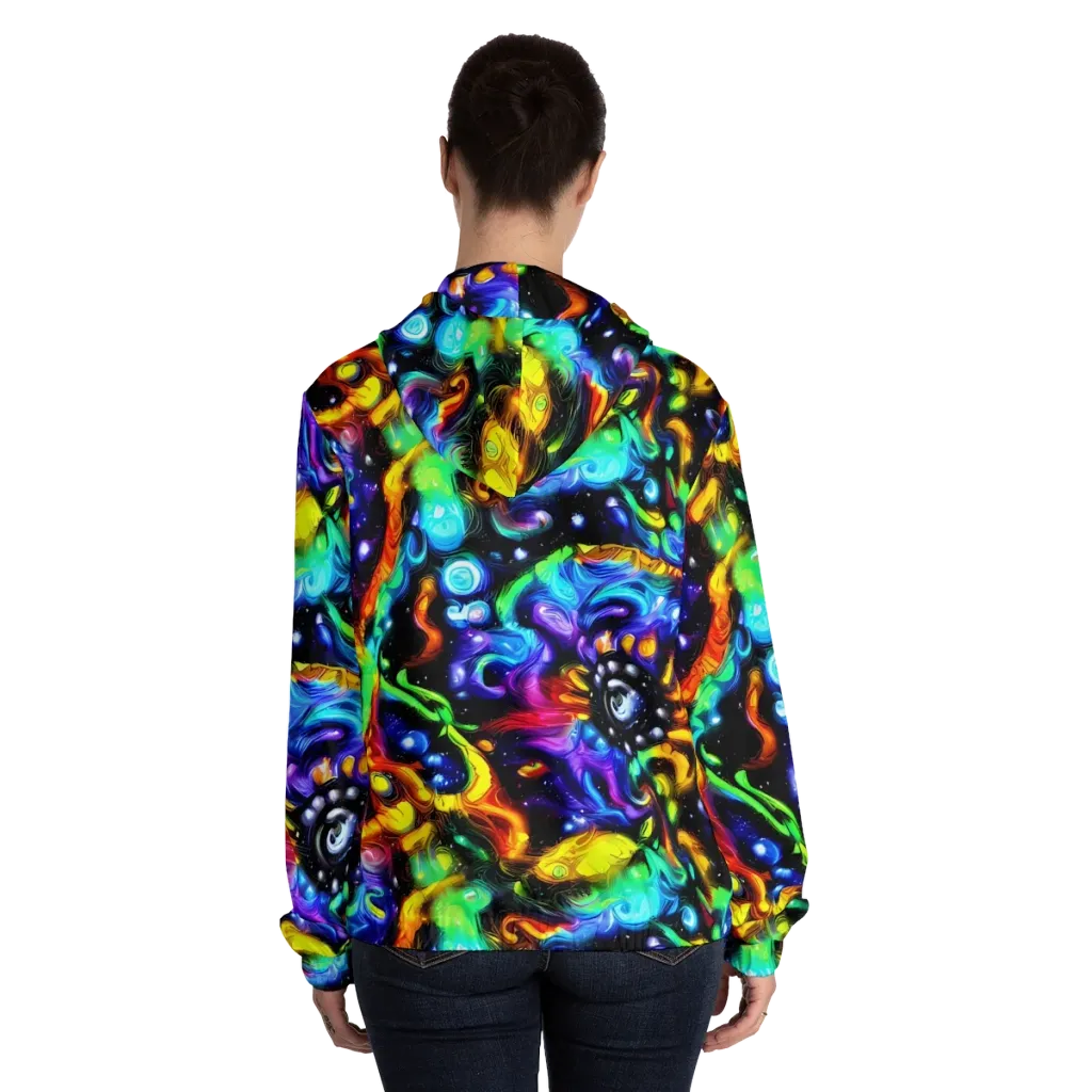 Infinite Colorstorm on Women's Full-Zip Hoodie — Back On Person