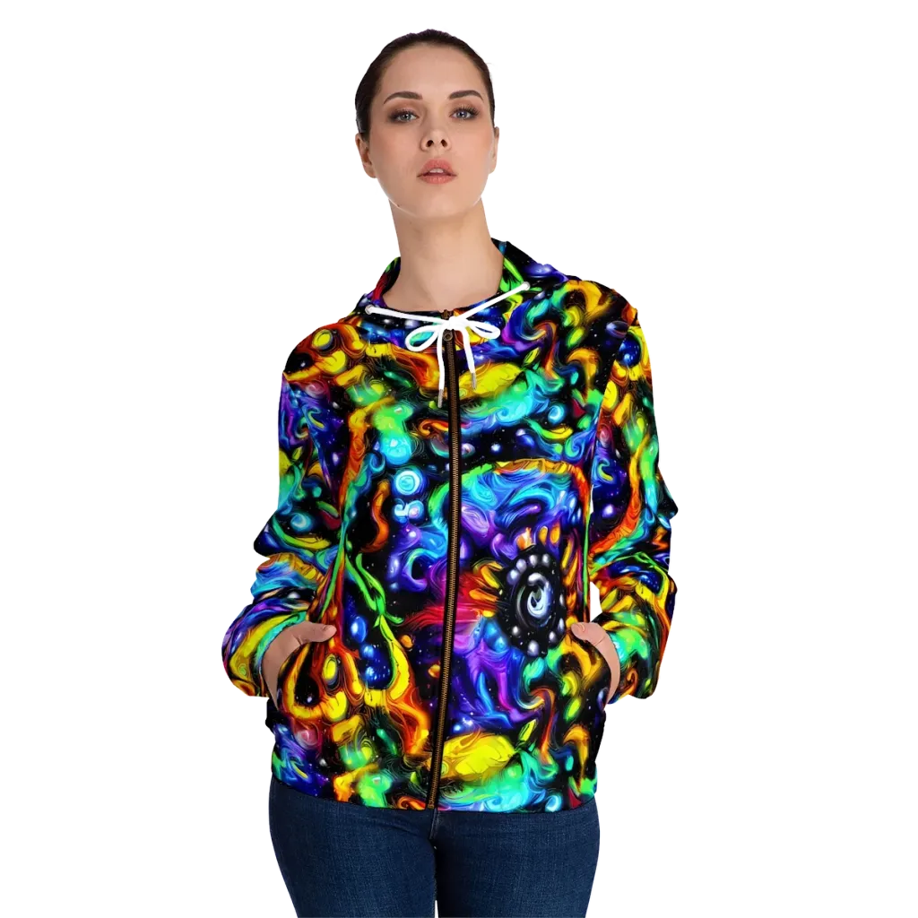 Infinite Colorstorm on Women's Full-Zip Hoodie — Front On Person