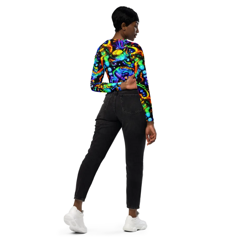 Infinite Colorstorm on Long Sleeve Crop Top — Right Back