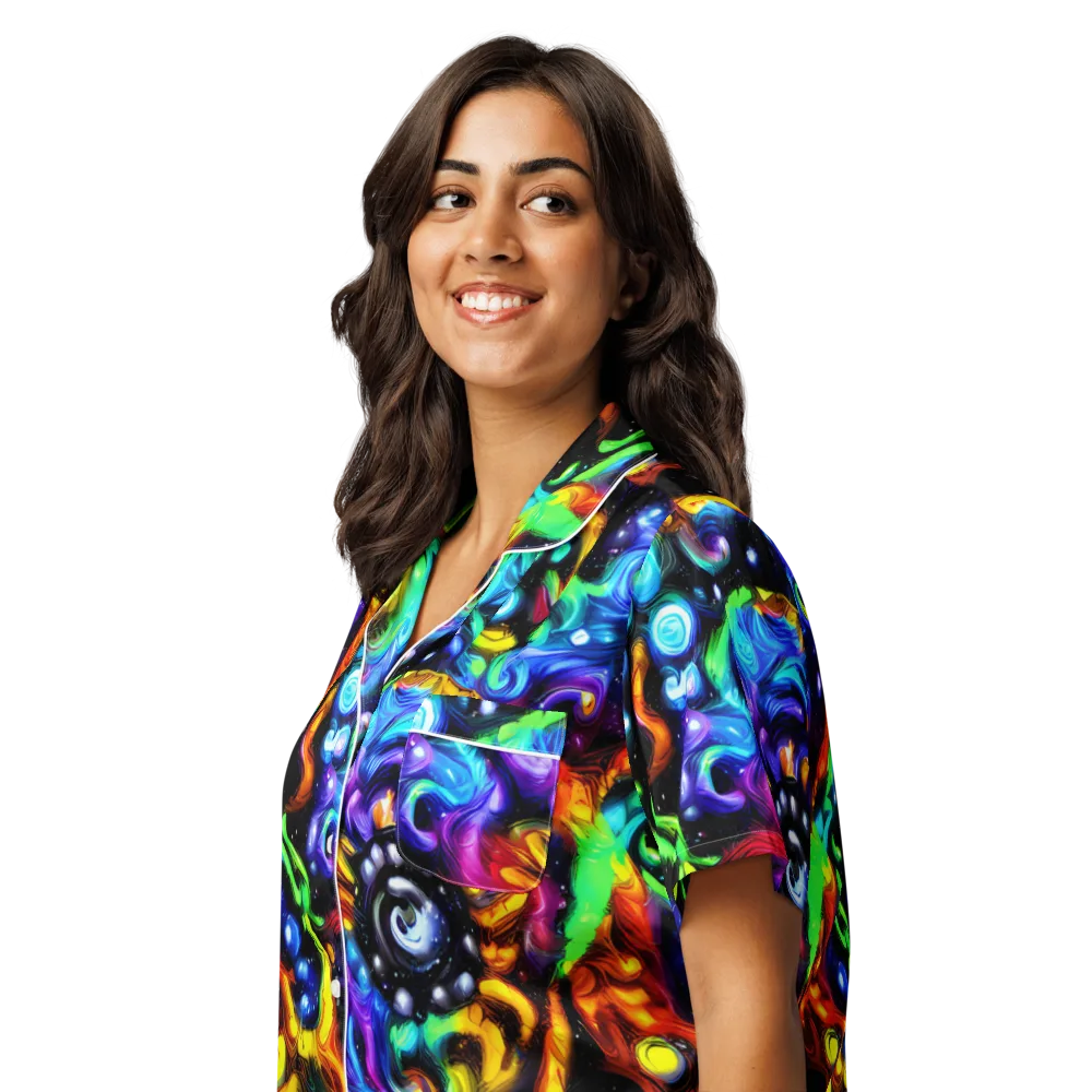Infinite Colorstorm on Women's Short Sleeve Pajama Top — Left Front