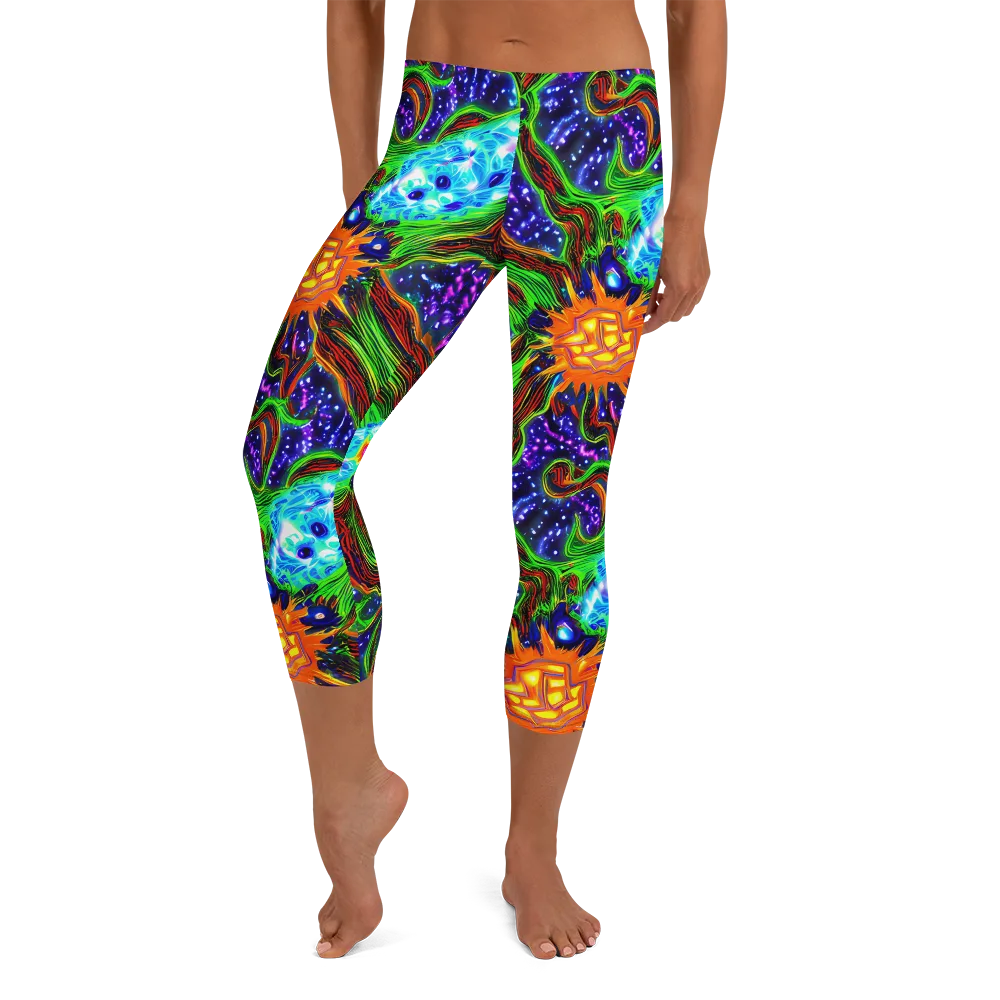 Fluorescent Eden on Capri Leggings — Front