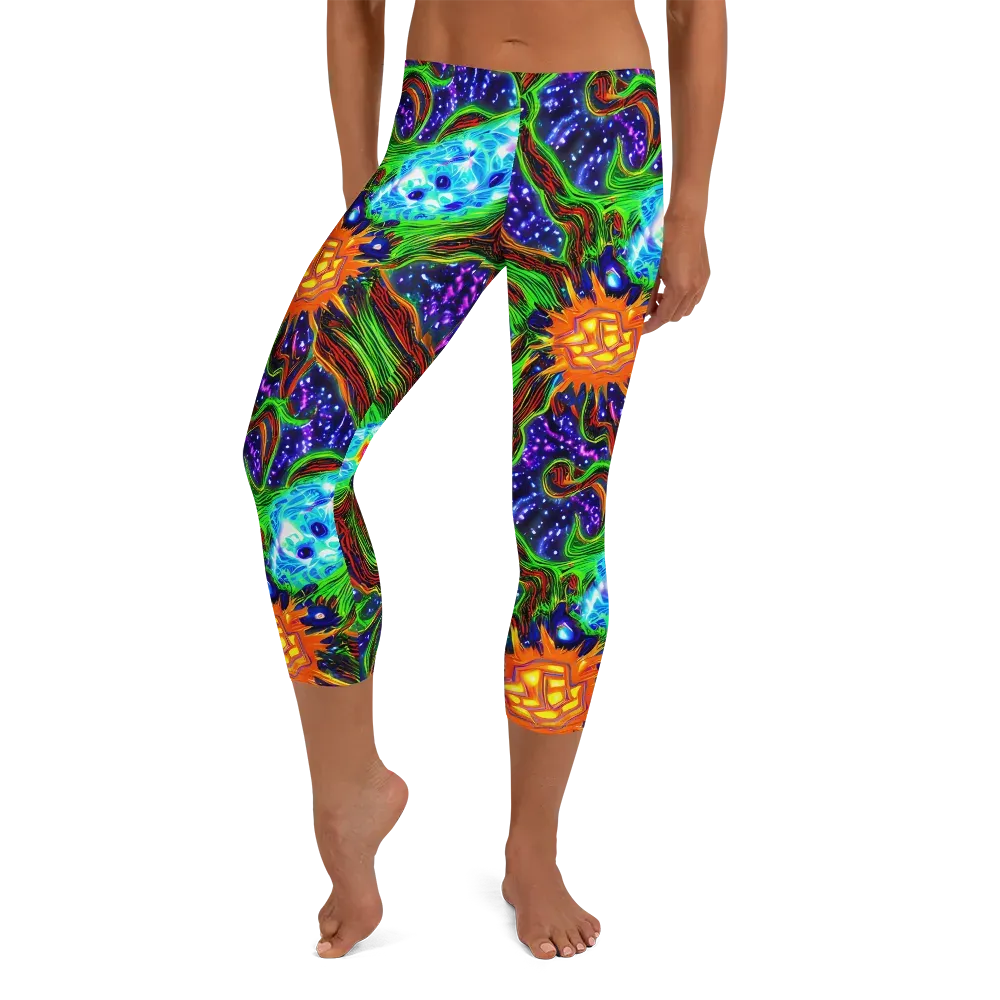 Fluorescent Eden on Capri Leggings — Front