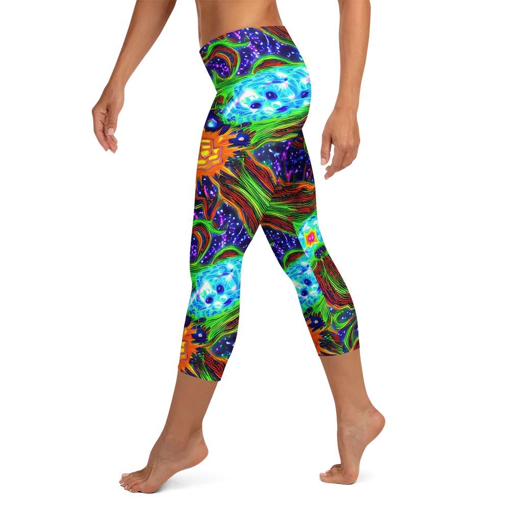 Fluorescent Eden on Capri Leggings — Left