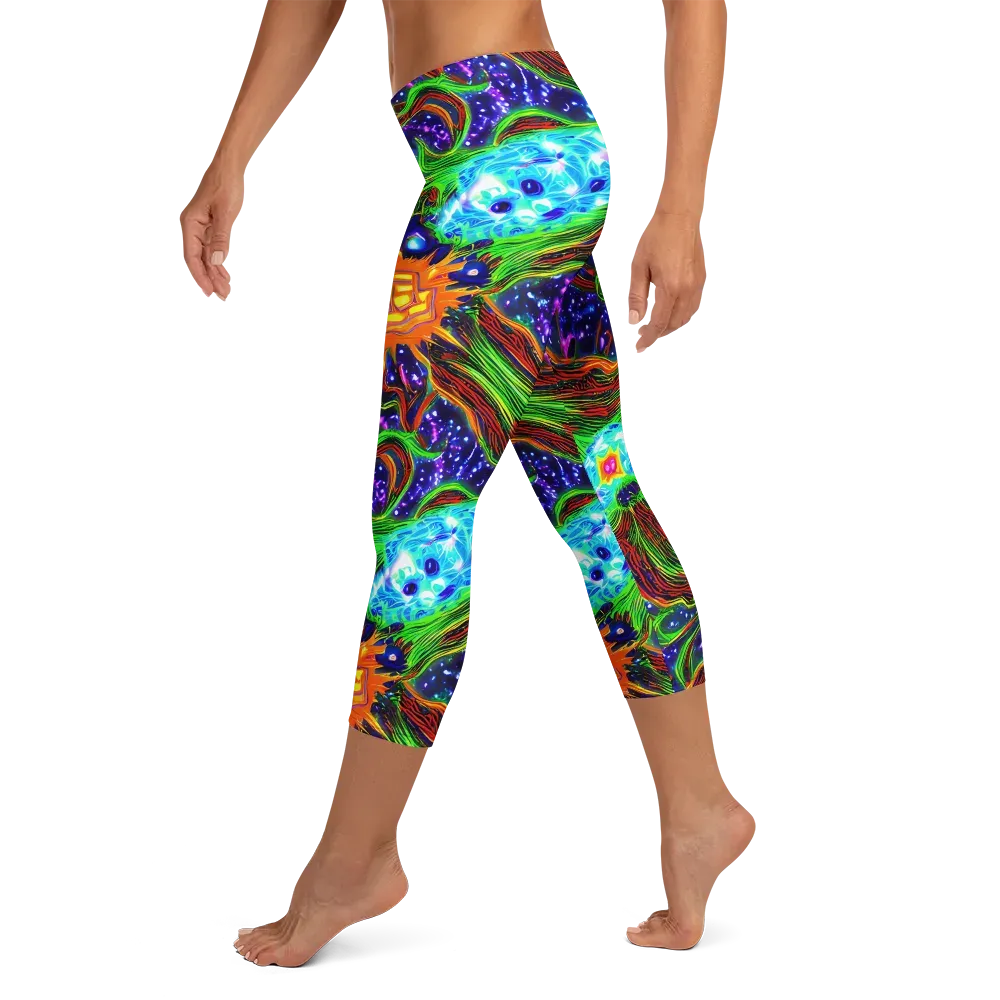 Fluorescent Eden on Capri Leggings — Left