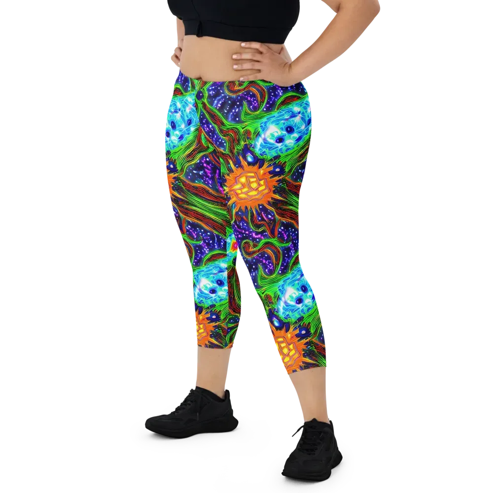 Fluorescent Eden on Capri Leggings — Front