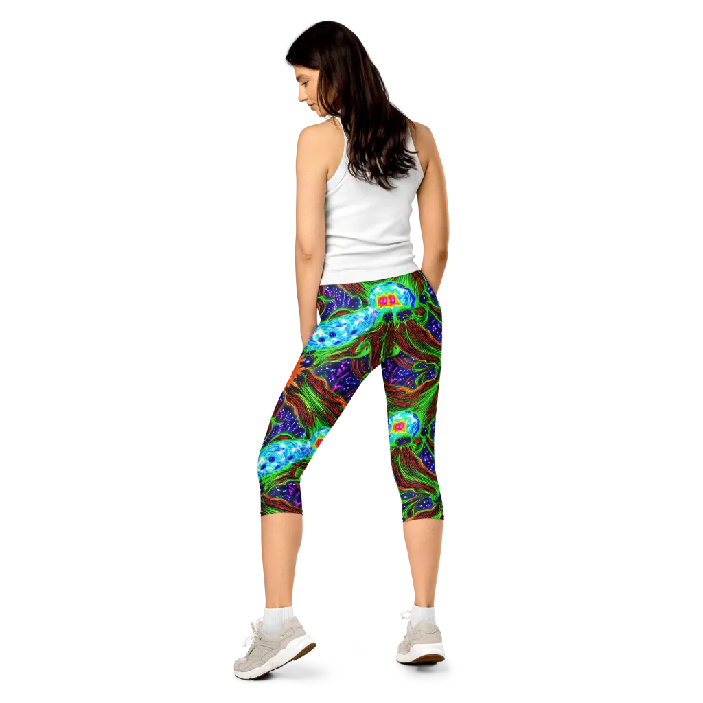 Fluorescent Eden on Capri Leggings — Back