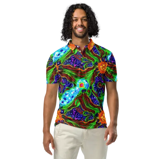 Fluorescent Eden on a Men's Slim Fit Polo Shirt