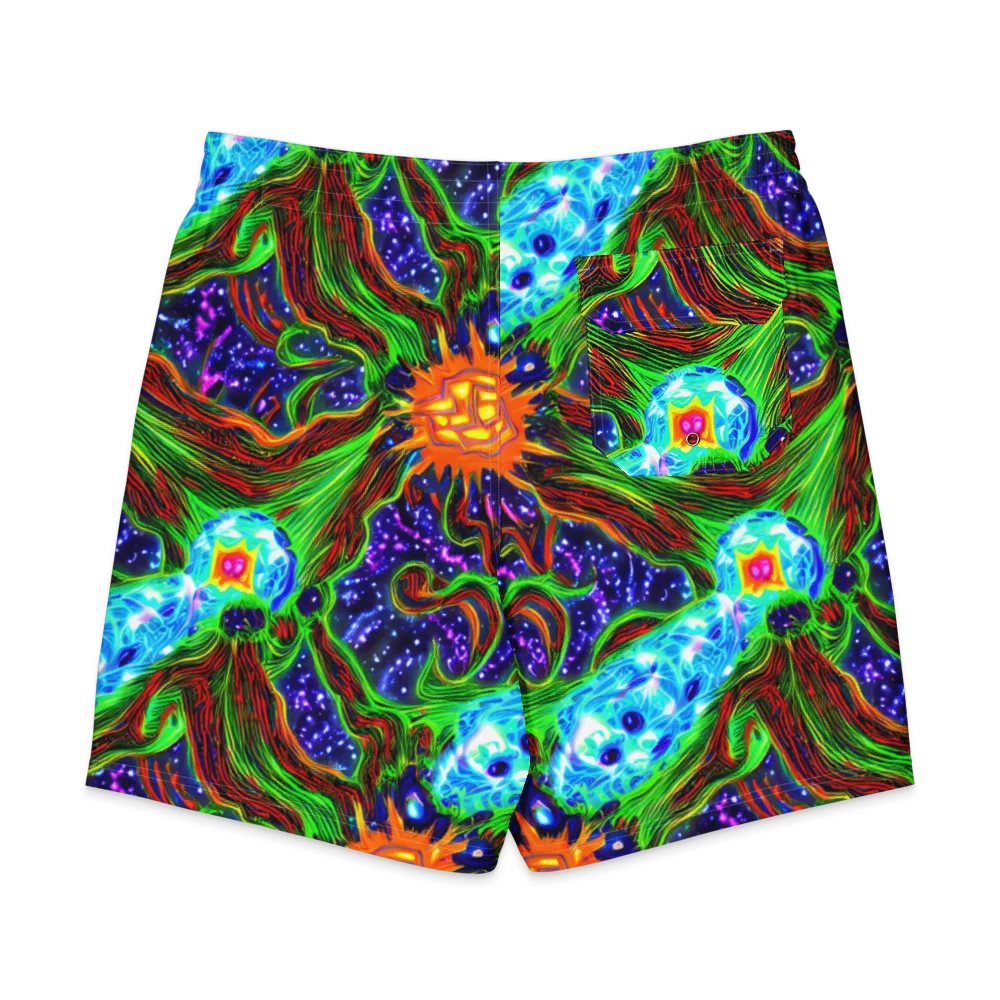 Fluorescent Eden on Men's Board Shorts — Back