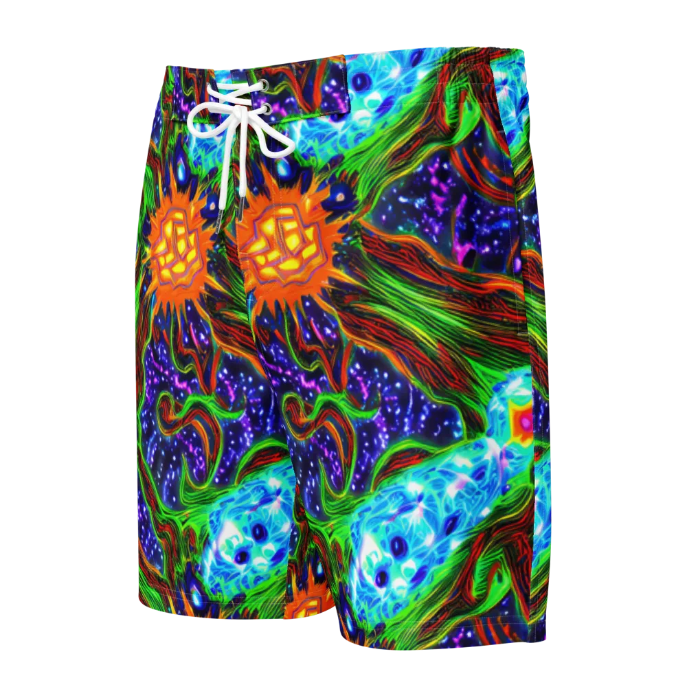 Fluorescent Eden on Men's Board Shorts — Front