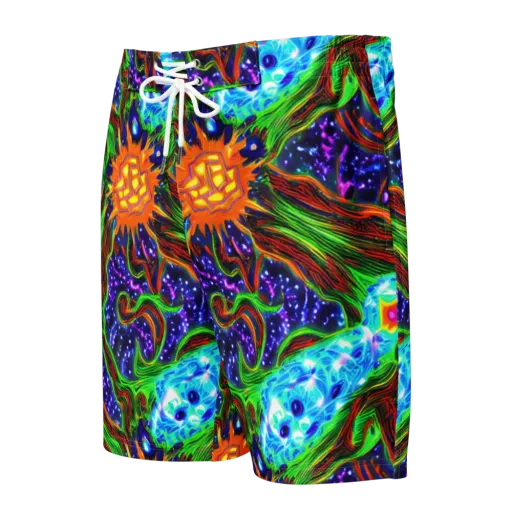 Fluorescent Eden on a Men's Board Shorts