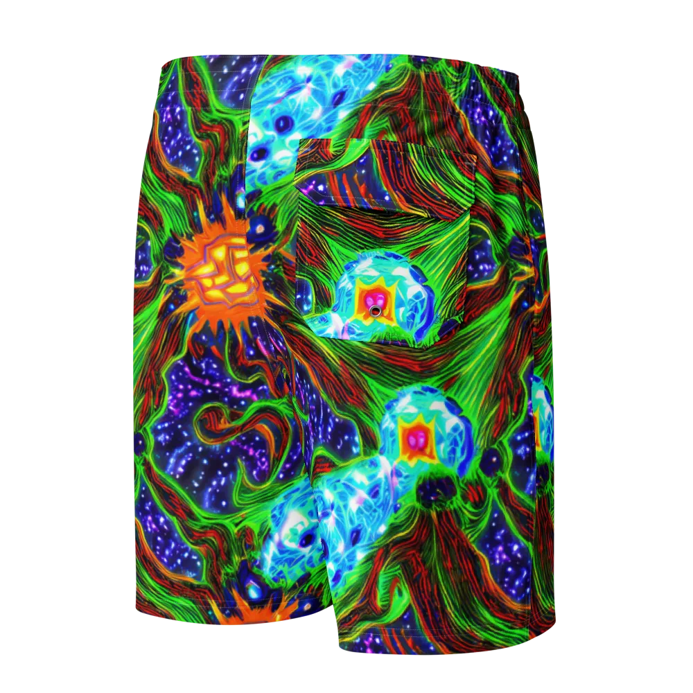 Fluorescent Eden on Men's Board Shorts — Back
