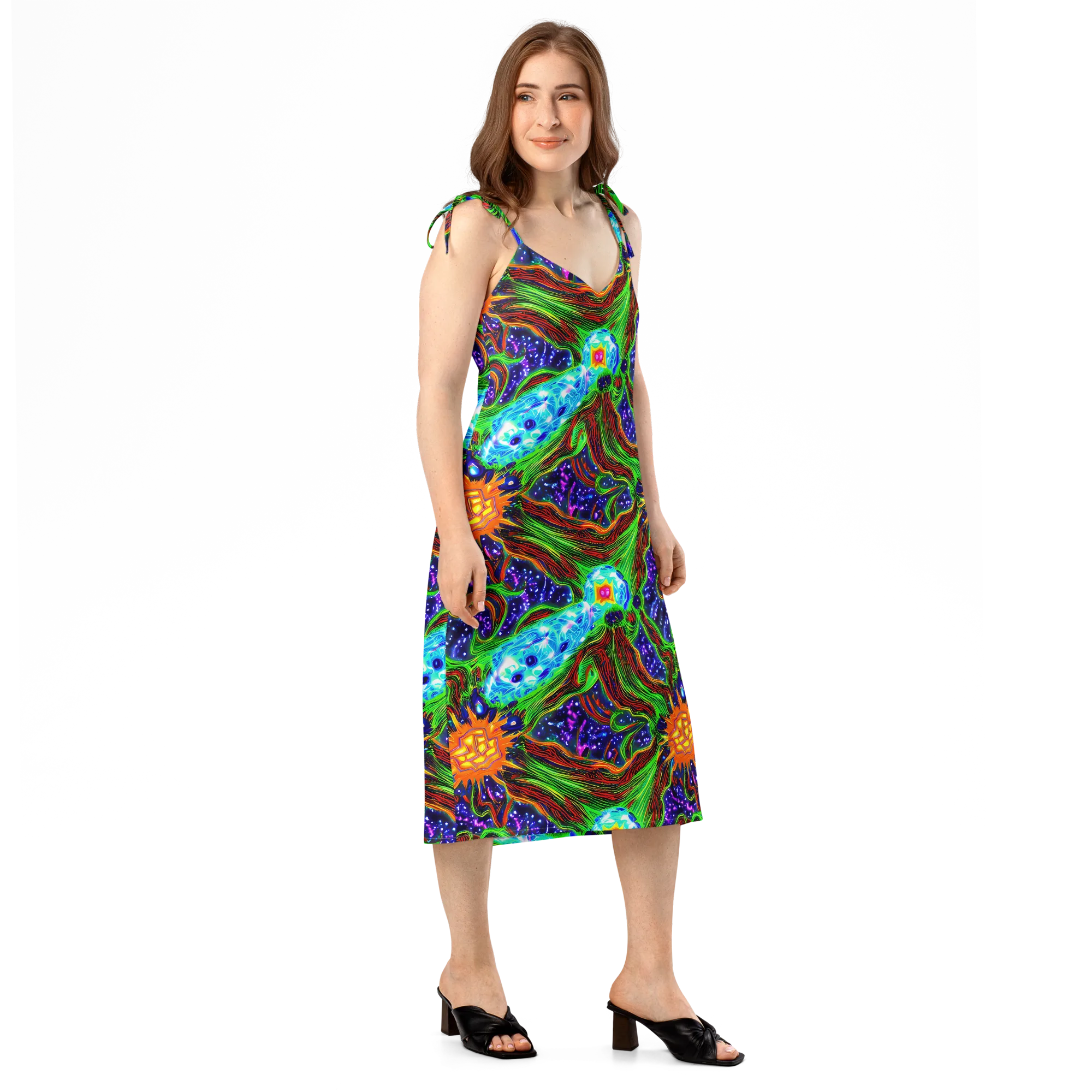 Fluorescent Eden on Slip Dress — Right Front