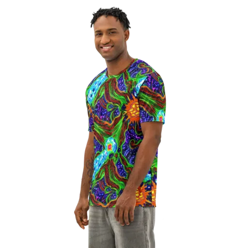 Fluorescent Eden on a Men's Cotton Crew Neck T-Shirt