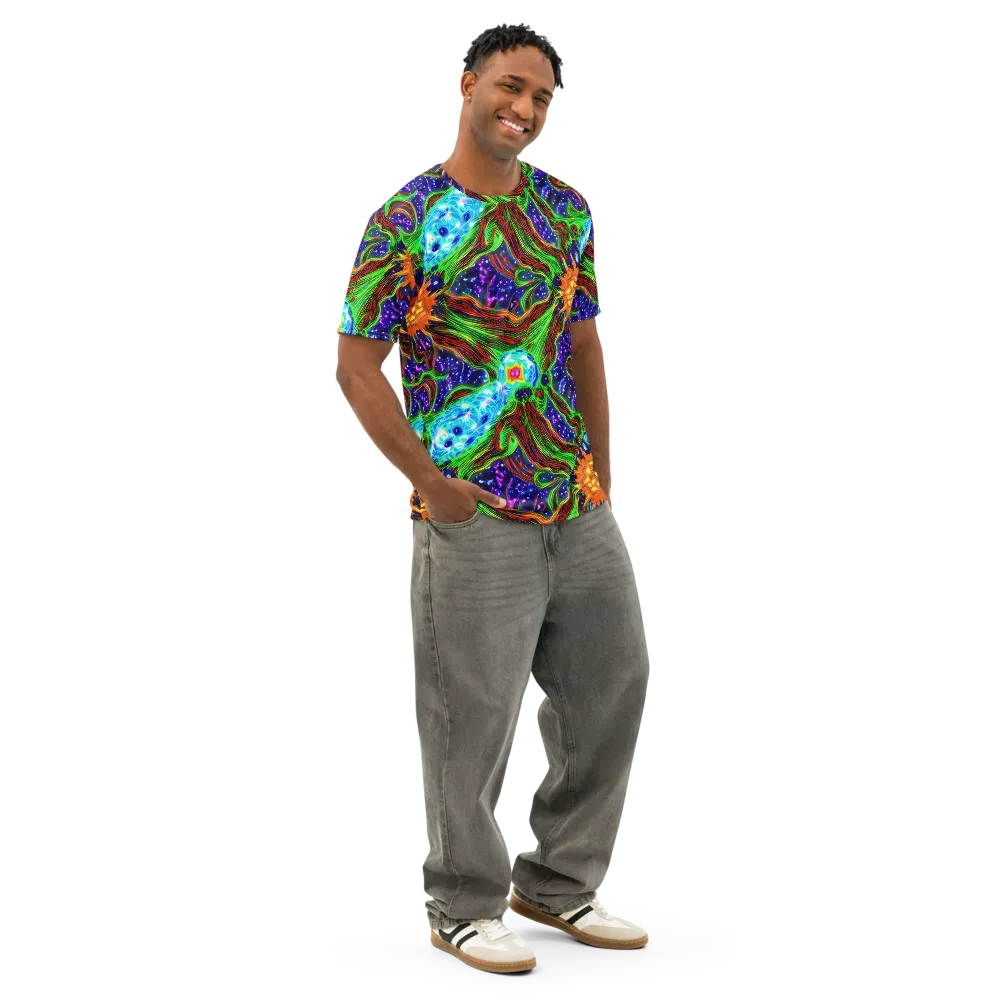 Fluorescent Eden on Men's Cotton Crew Neck T-Shirt — Right Front