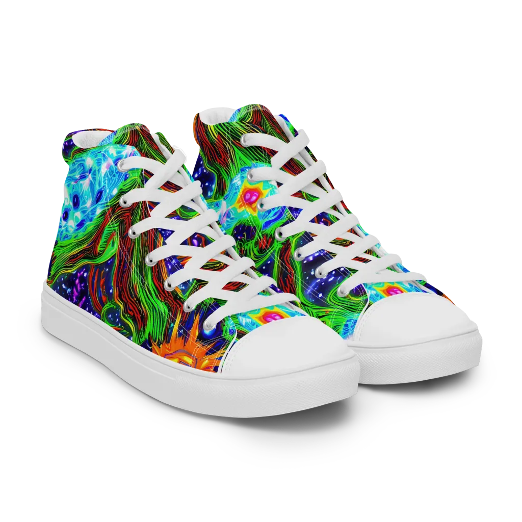 Fluorescent Eden on Men's High Top Canvas Shoes — Right Front