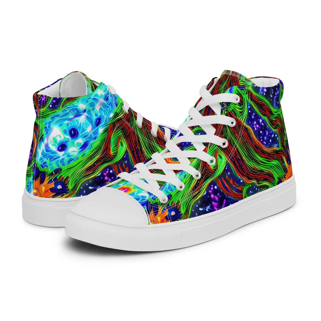Fluorescent Eden on Men's High Top Canvas Shoes — Left