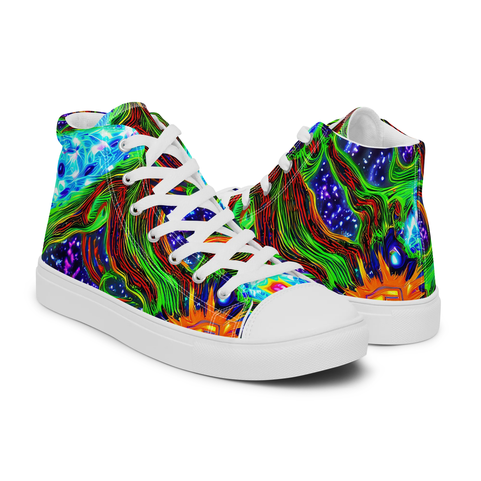 Fluorescent Eden on Men's High Top Canvas Shoes — Right