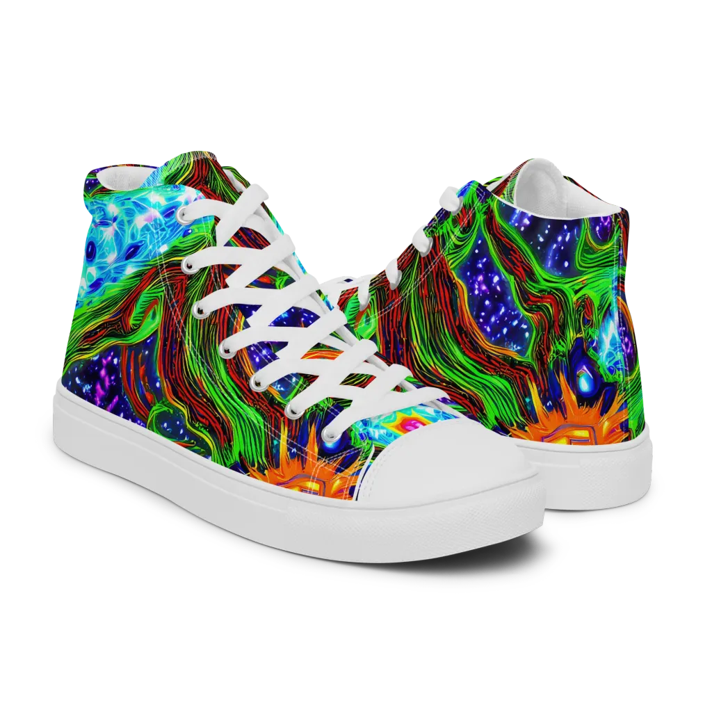 Fluorescent Eden on Men's High Top Canvas Shoes — Right