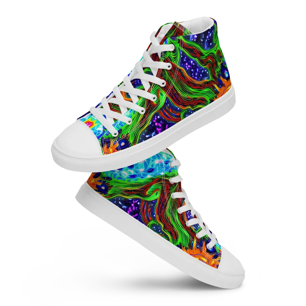Fluorescent Eden on Men's High Top Canvas Shoes — Front