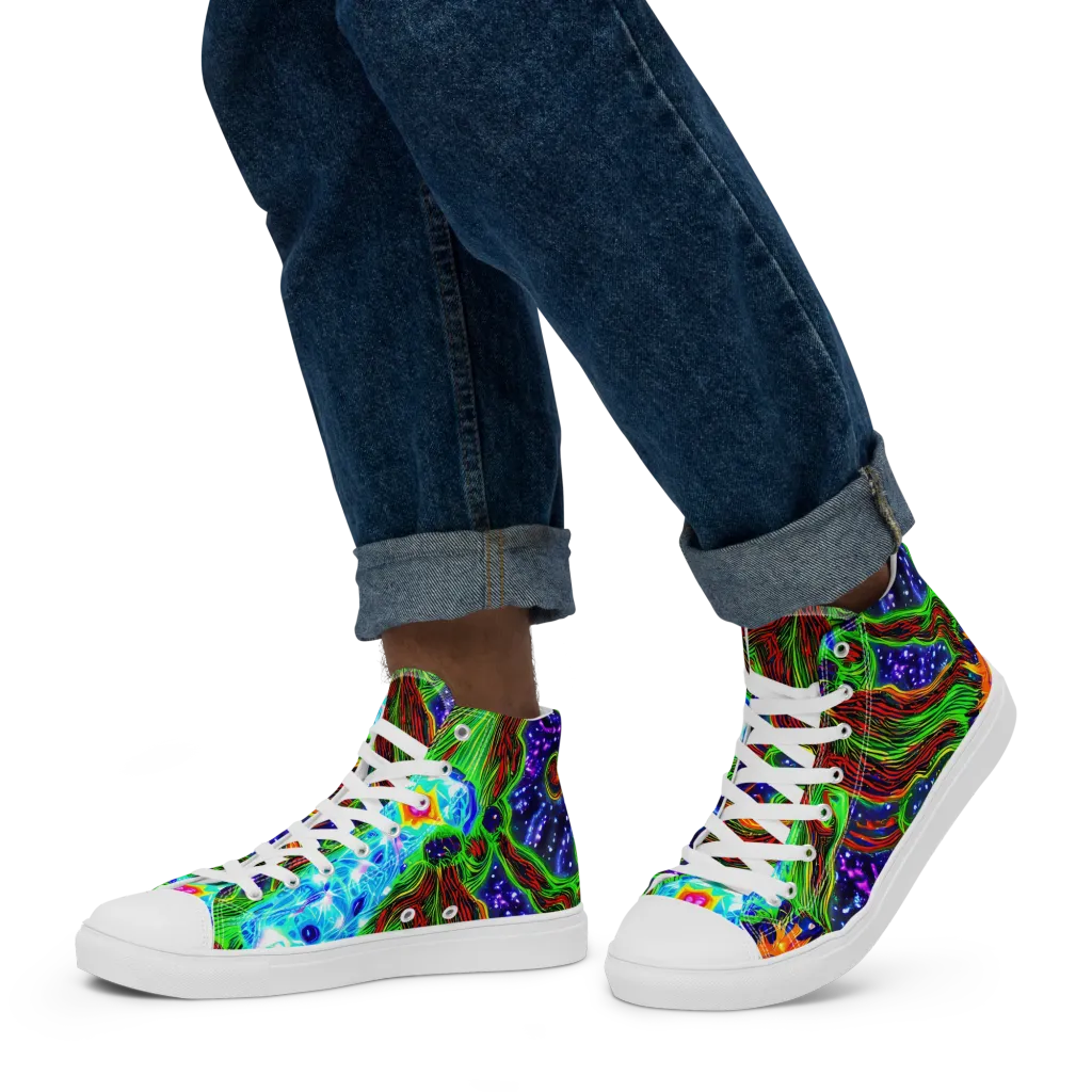 Fluorescent Eden on Men's High Top Canvas Shoes — Left