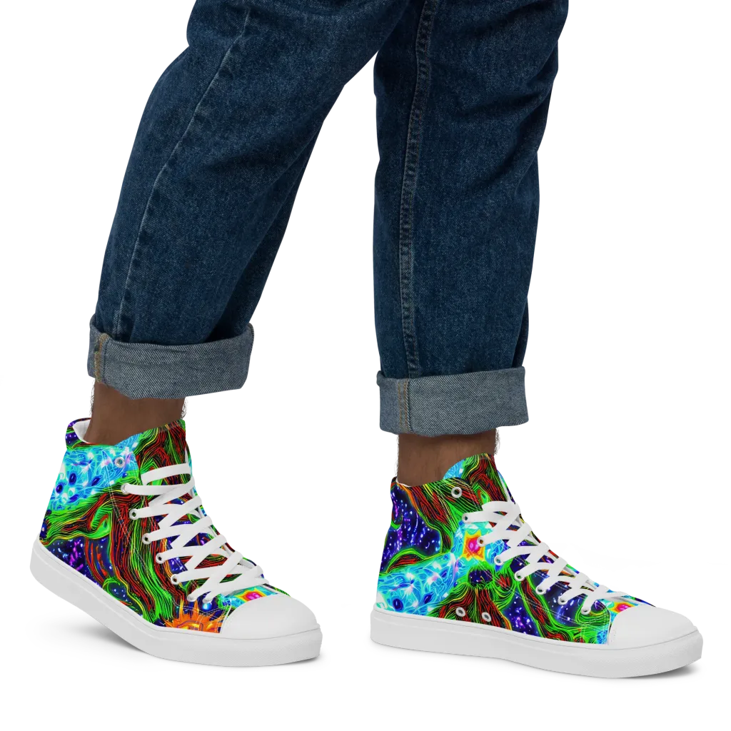 Fluorescent Eden on Men's High Top Canvas Shoes — Right