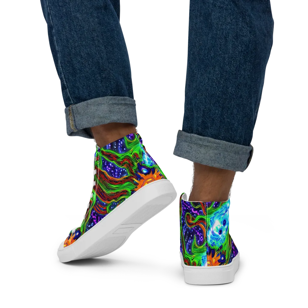 Fluorescent Eden on Men's High Top Canvas Shoes — Back