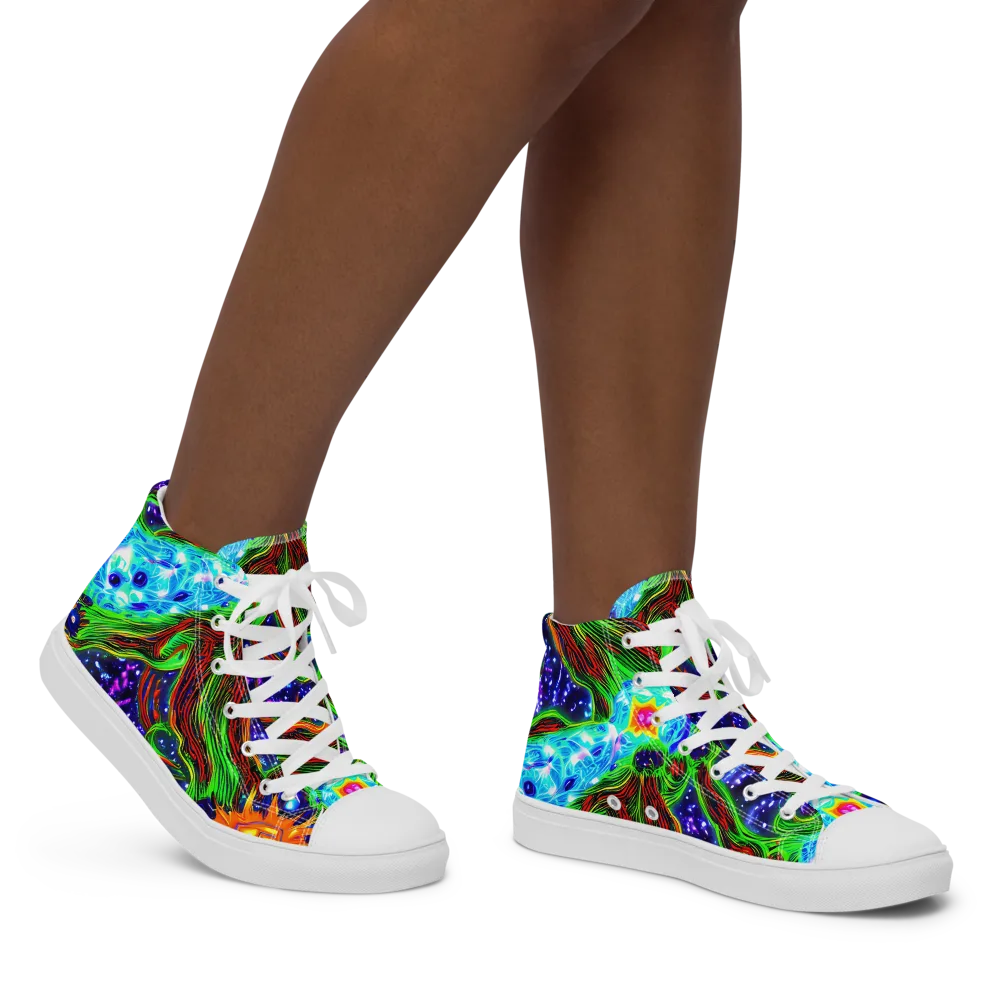 Fluorescent Eden on Women's High Top Canvas Shoes — Right
