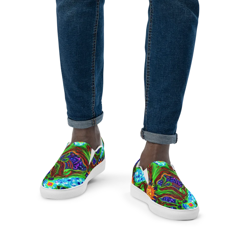 Fluorescent Eden on Men's Slip-On Canvas Shoes — Front