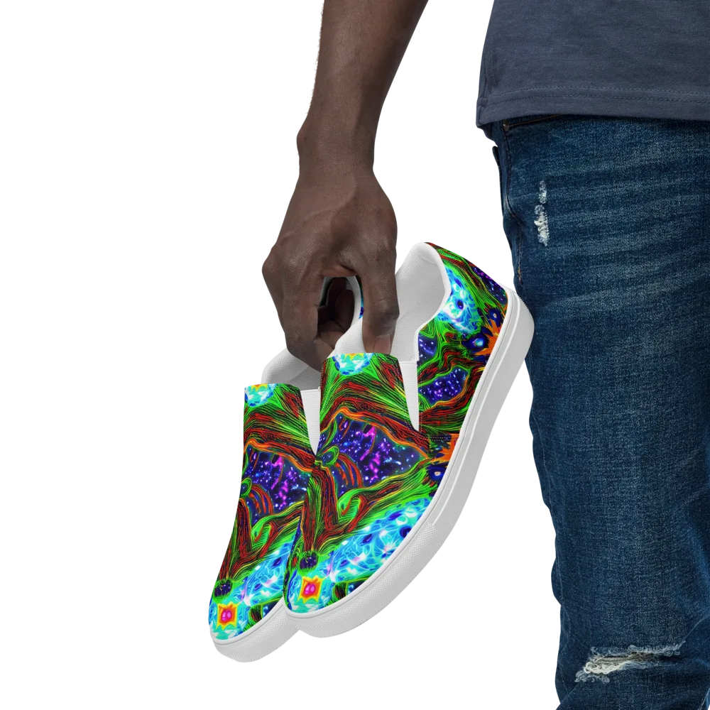 Fluorescent Eden on Men's Slip-On Canvas Shoes — Left Front