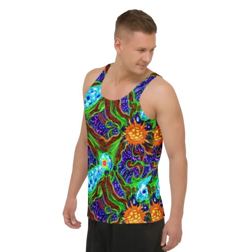 Fluorescent Eden on a Men's Tank Top
