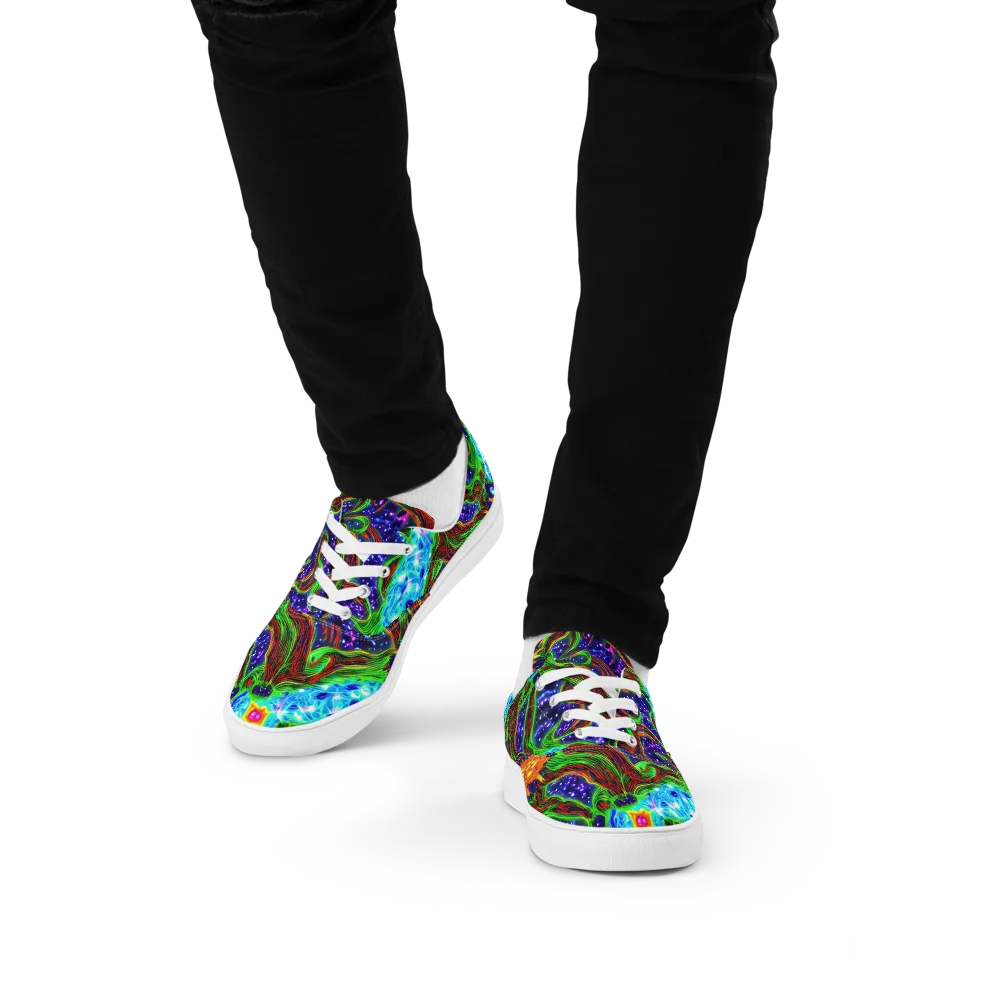 Fluorescent Eden on Men's Lace-Up Canvas Shoes — Front