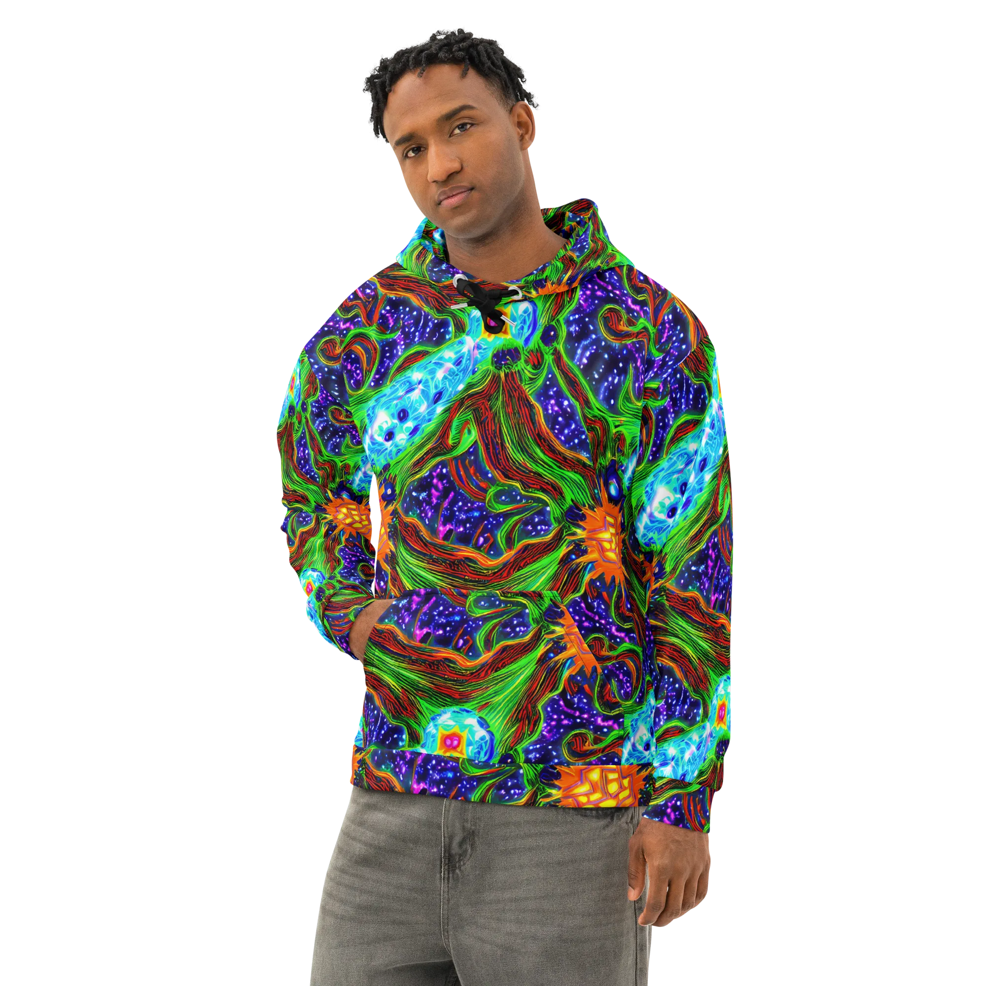 Fluorescent Eden on Cotton Hoodie — Left Front