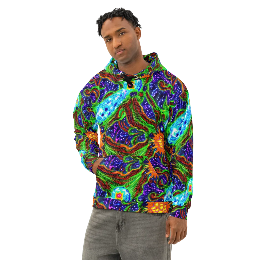 Fluorescent Eden on Cotton Hoodie — Left Front