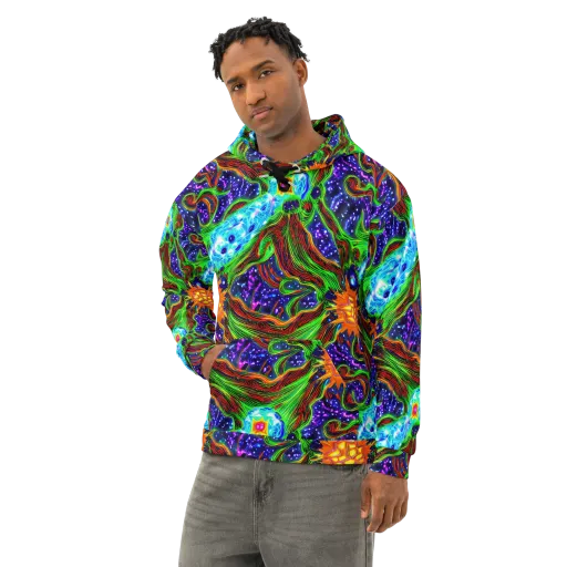 Fluorescent Eden on a Cotton Hoodie