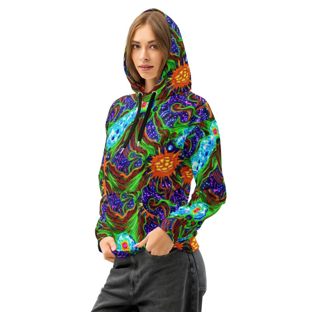 Fluorescent Eden on Cotton Hoodie — Left Front
