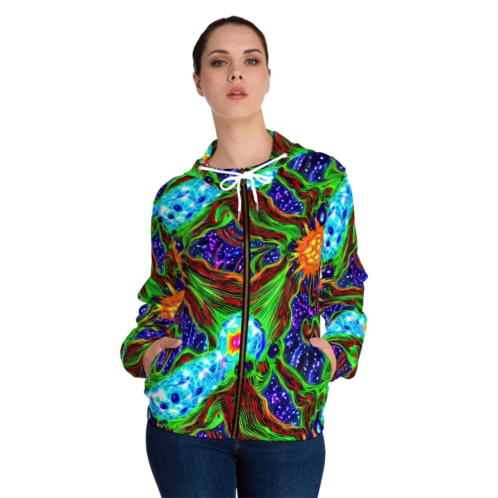 Fluorescent Eden on Women's Full-Zip Hoodie — Front On Person