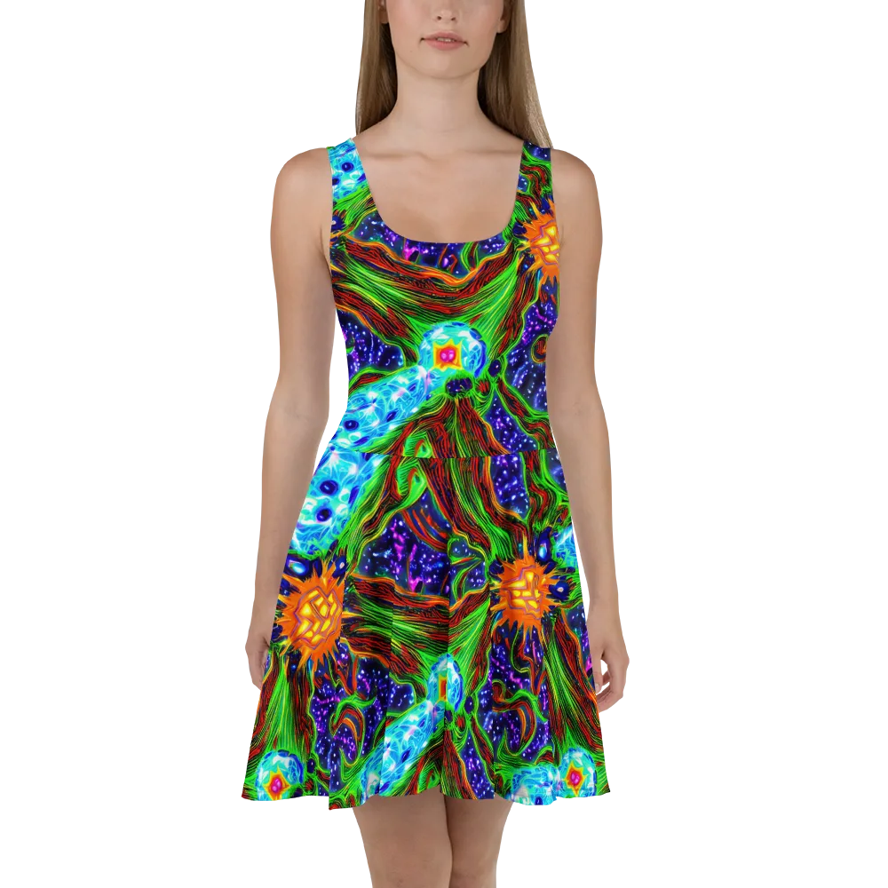 Fluorescent Eden on Skater Dress — Front
