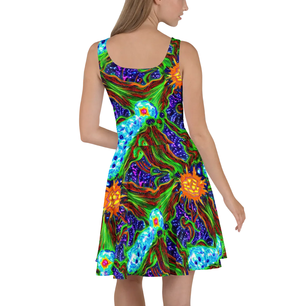 Fluorescent Eden on Skater Dress — Back