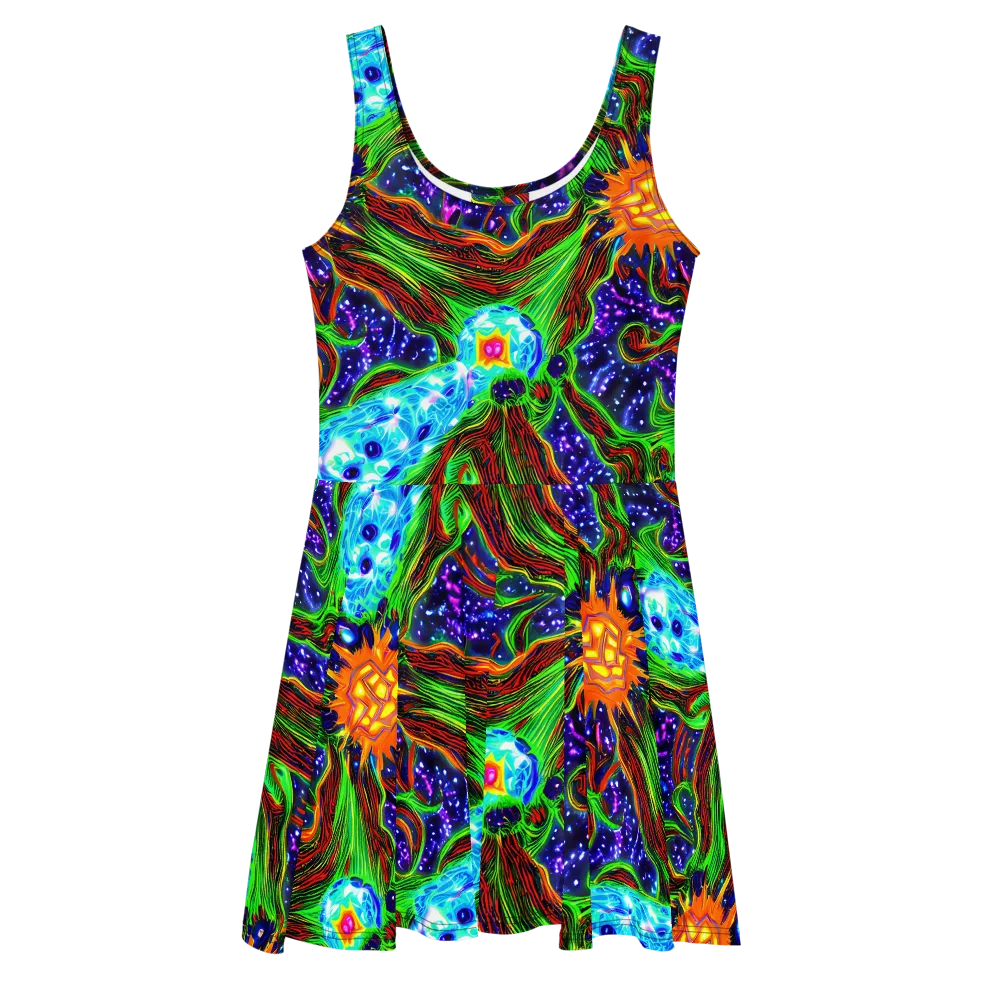 Fluorescent Eden on Skater Dress — Front