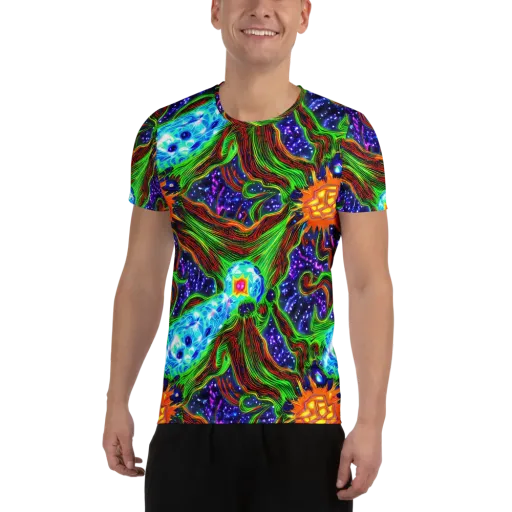 Fluorescent Eden on a Men's Athletic T-Shirt