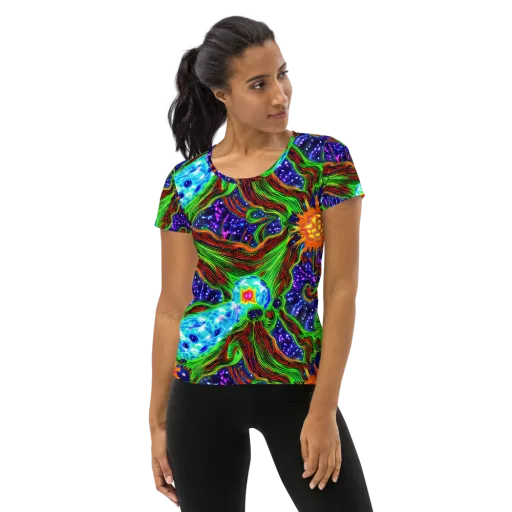 Fluorescent Eden on a Women's Athletic T-Shirt
