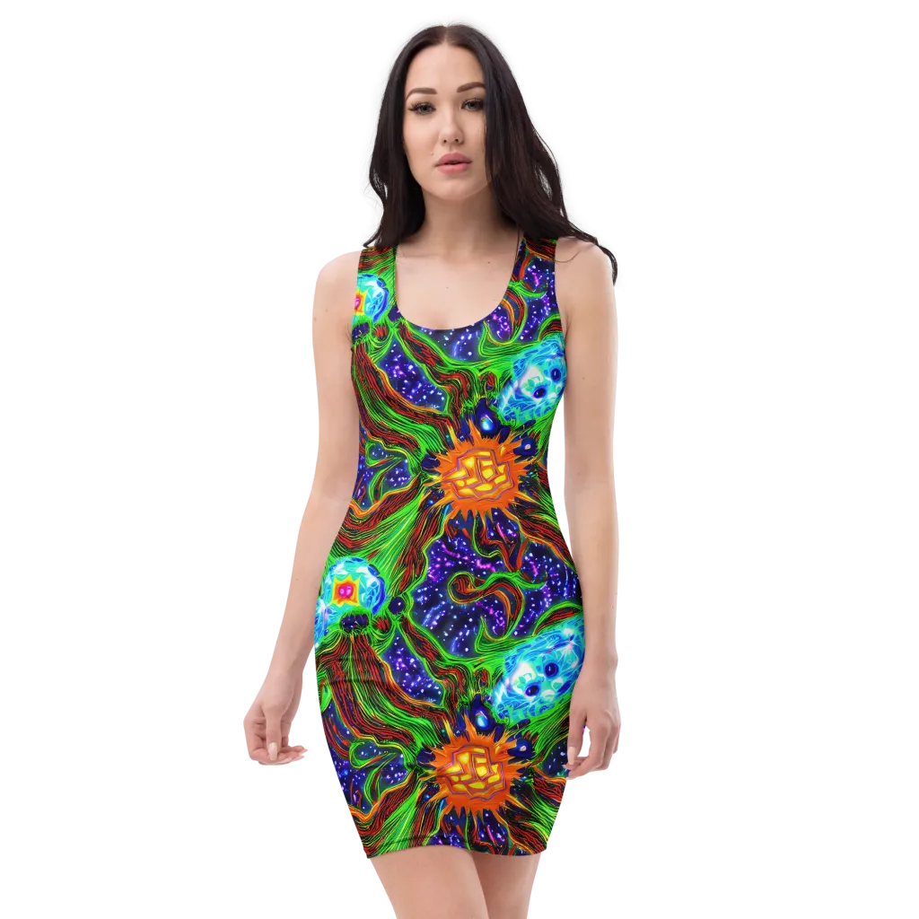 Fluorescent Eden on Bodycon Dress — Front