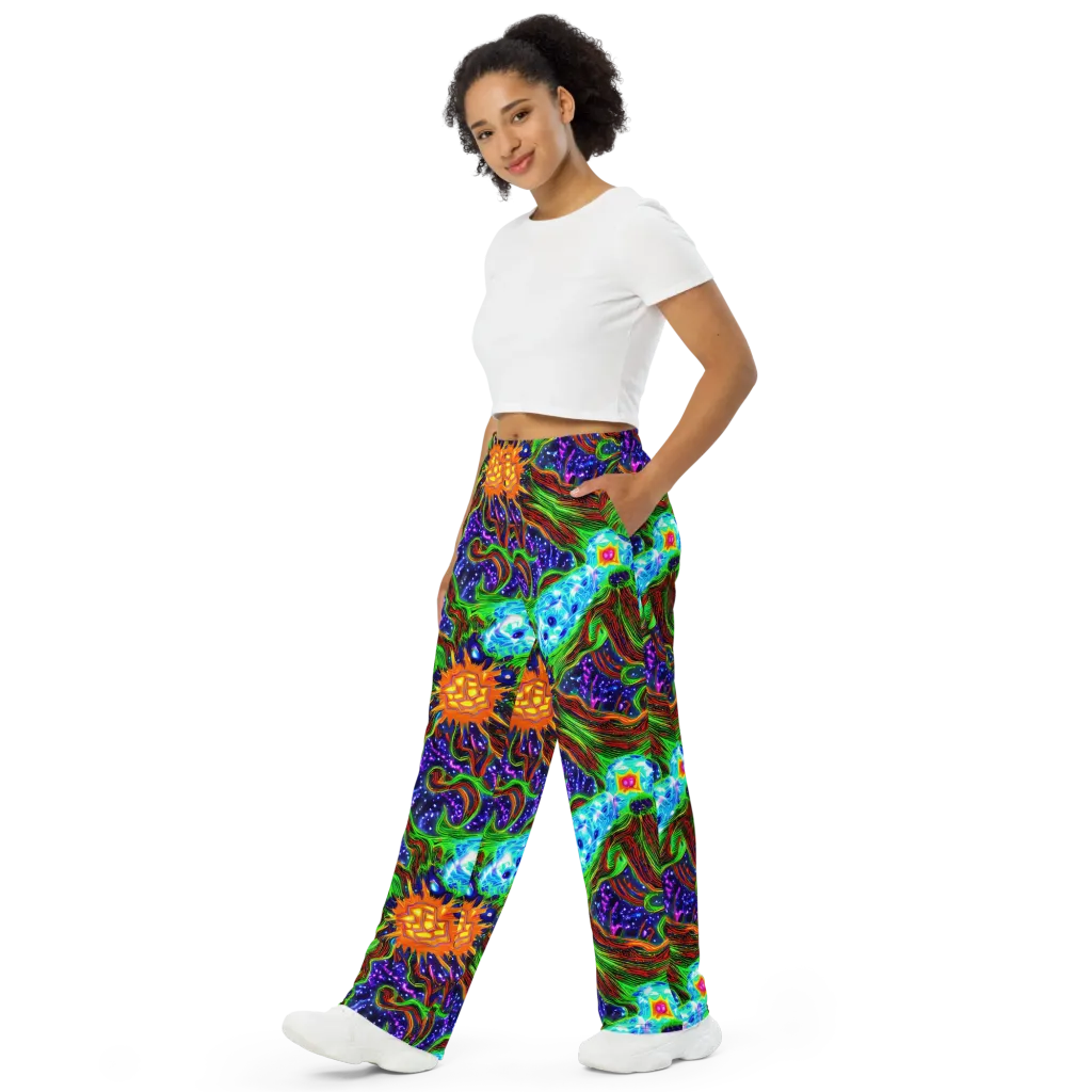 Fluorescent Eden on Wide-Leg Pants — Left Front