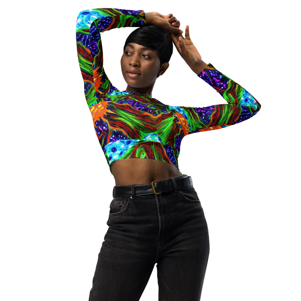 Fluorescent Eden on Long Sleeve Crop Top — Front