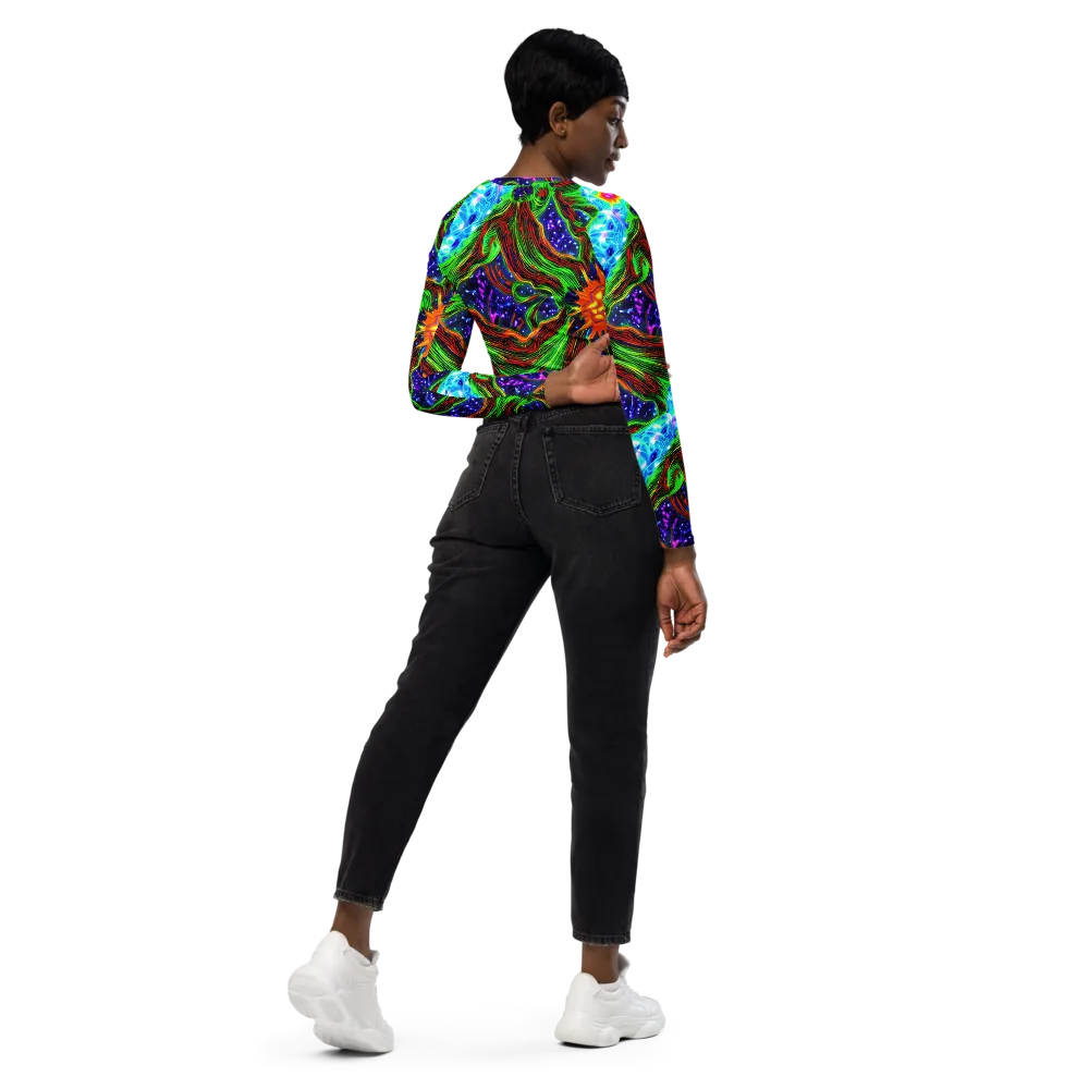 Fluorescent Eden on Long Sleeve Crop Top — Right Back