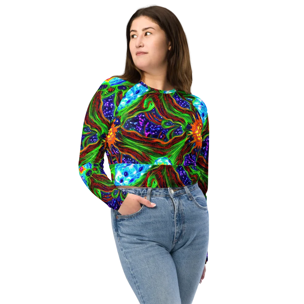 Fluorescent Eden on Long Sleeve Crop Top — Front