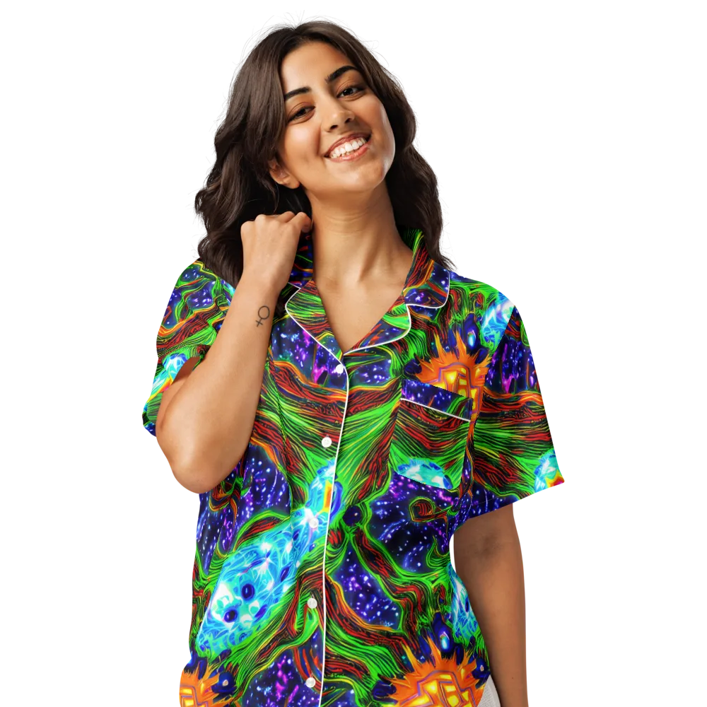 Fluorescent Eden on Women's Short Sleeve Pajama Top — Front