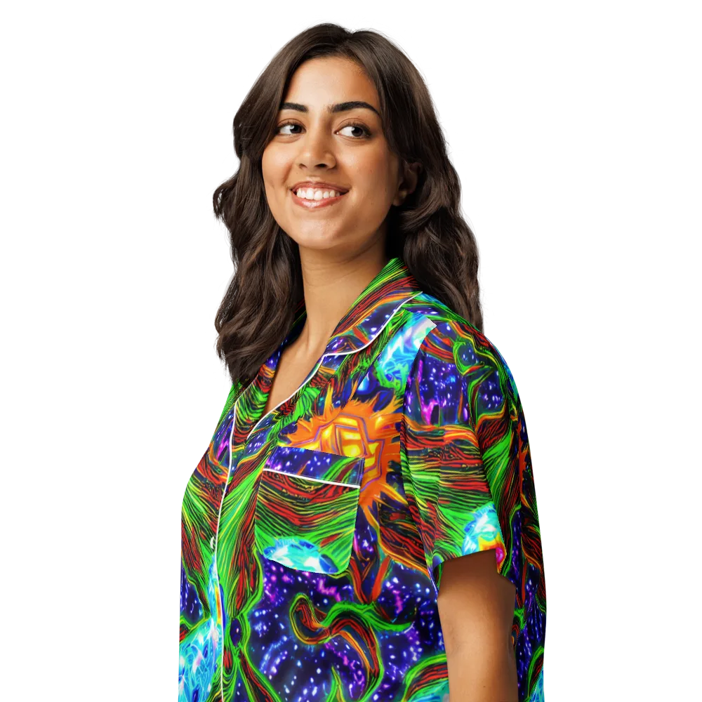 Fluorescent Eden on Women's Short Sleeve Pajama Top — Left Front