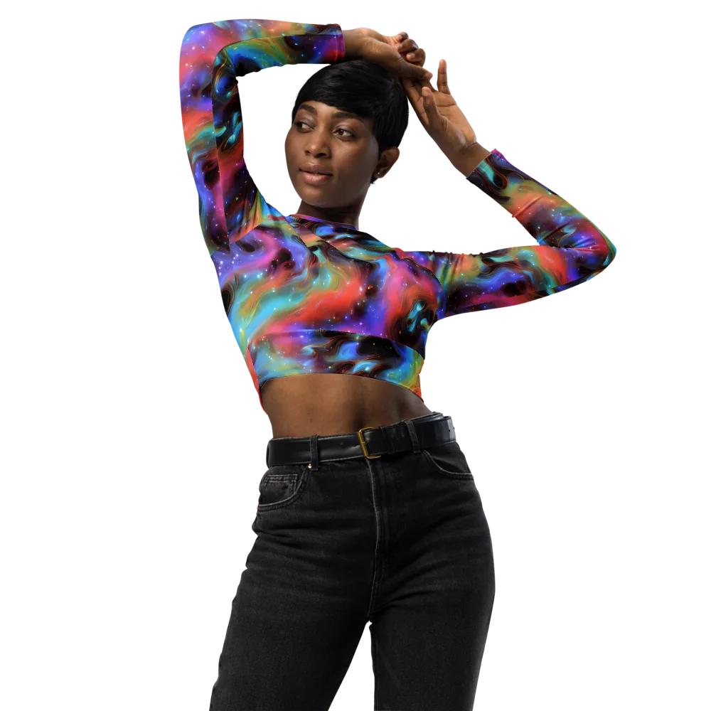 Starfire Drift on Long Sleeve Crop Top — Front